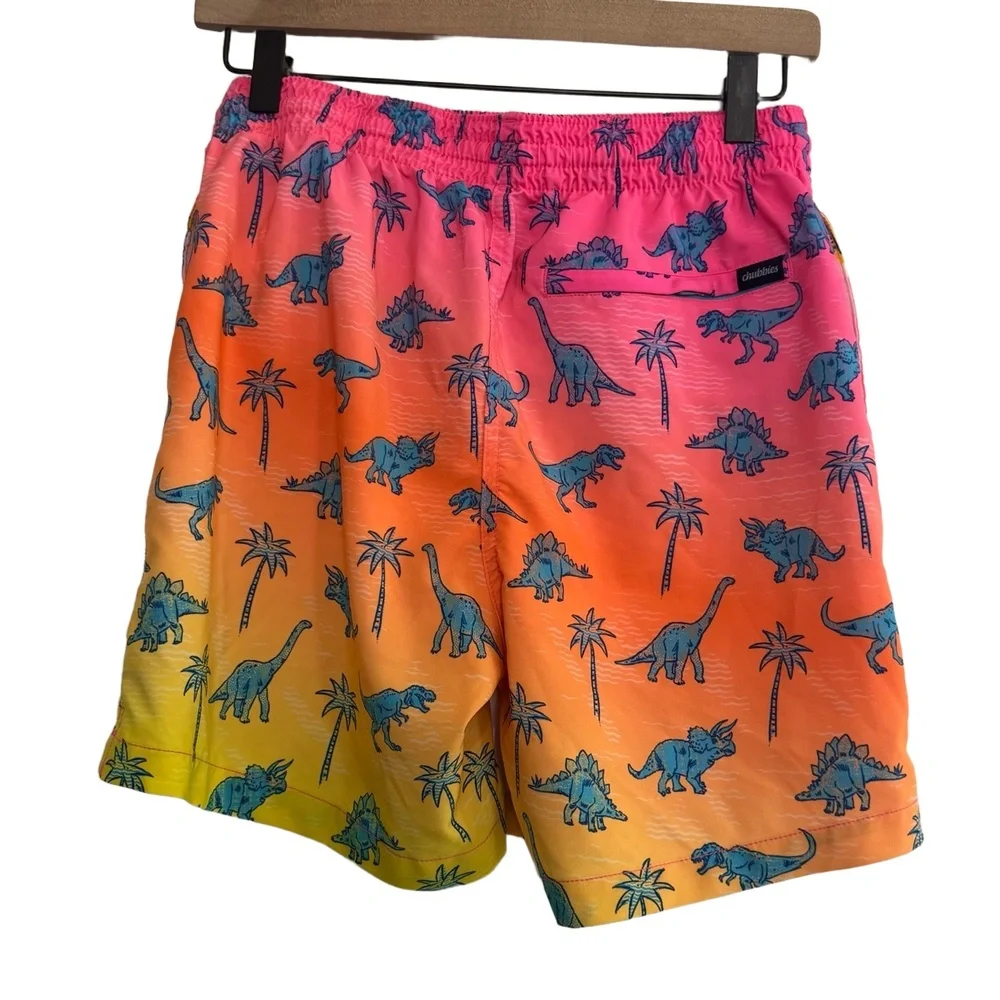 Chubbies Swim Trunks Pink Orange Yellow Gradient Blue Dinosaurs Mesh Lining Sz M